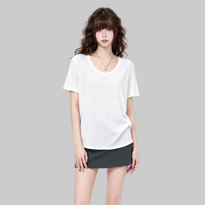 Women U Neck Short Sleeve T-Shirt Loose Basic Modal Tee Casual Solid Color Simple Summer Tops