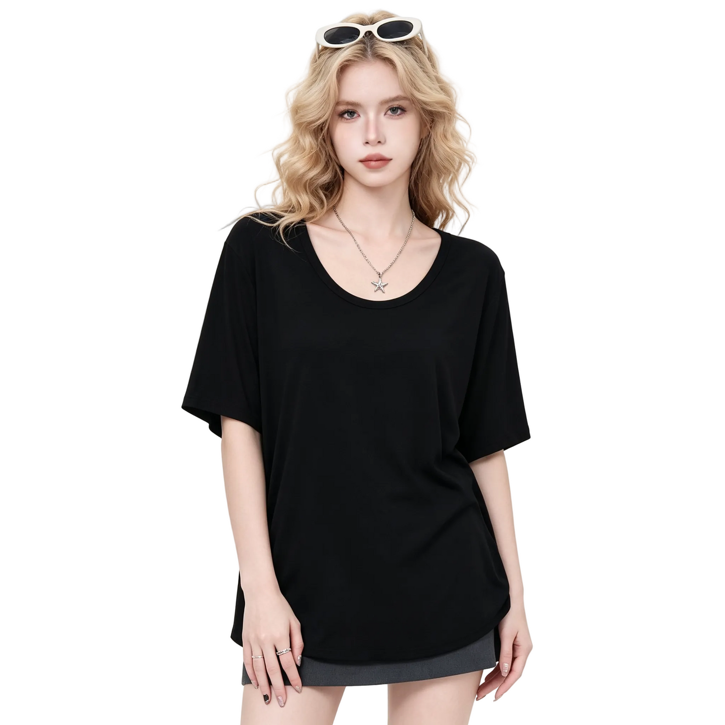 Women U Neck Short Sleeve T-Shirt Loose Basic Modal Tee Casual Solid Color Simple Summer Tops